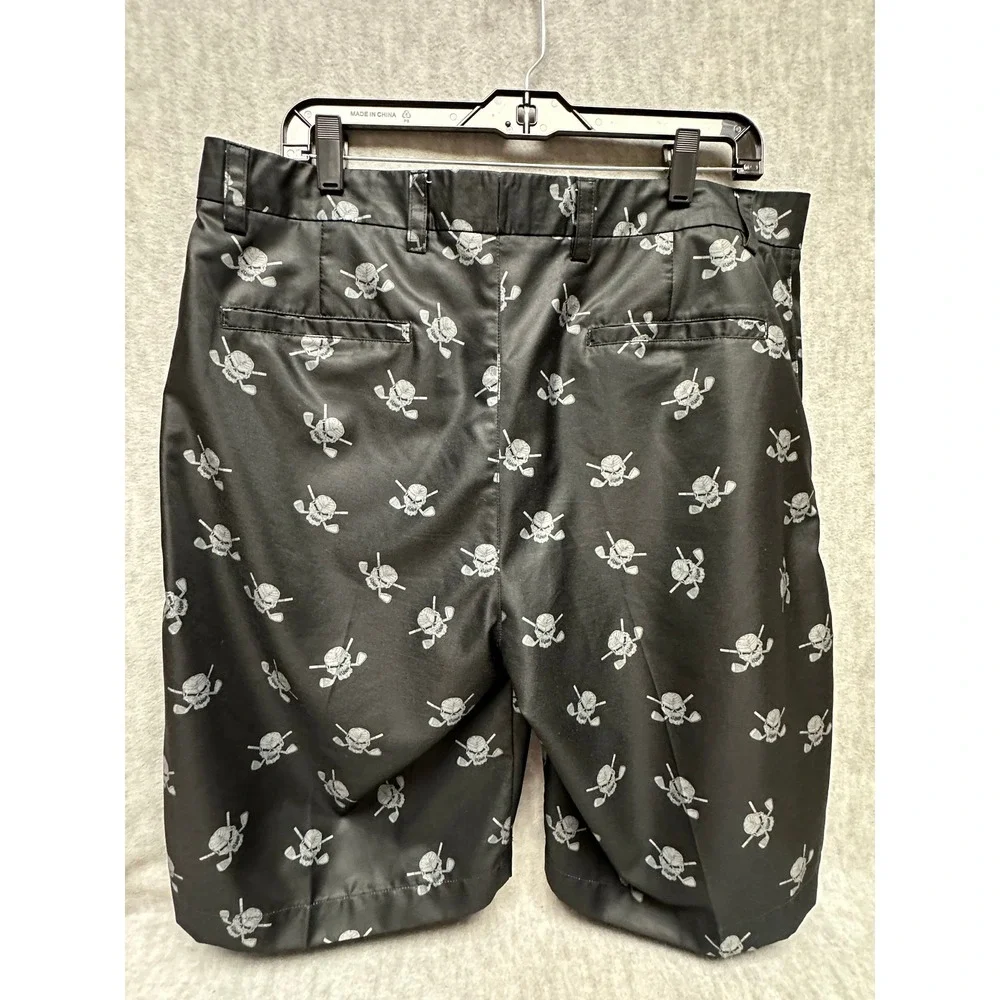 Tattoo Golf‎ Performance Shorts Mens 36 Black Skull Crossed Clubs Print
